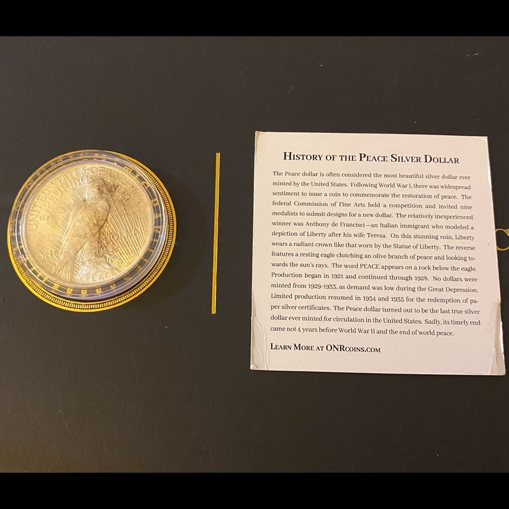 1923 P Peace Silver Dollar-Beautiful Lust & start of Toning on Eagle Side w/ COA - Picture 4 of 4